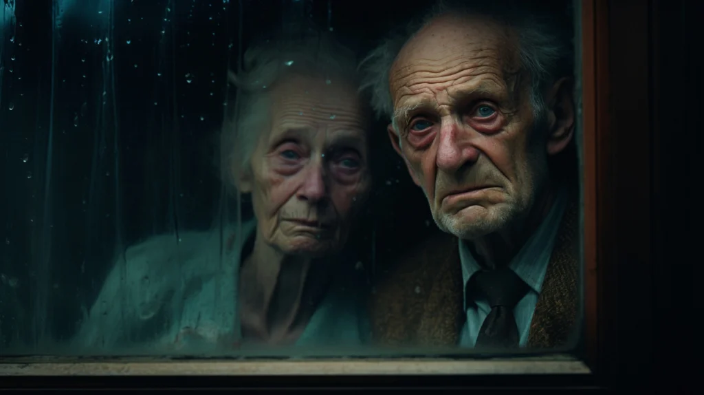 Sad couple looking for horizon, worried about memory loss, seeking brain health improvement